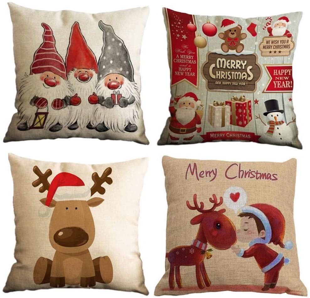 4 Federe Per Cuscini Natalizie 45x45 Cm In Flanella Morbida Con Lamina Oro E Fiocchi Di Neve - Decorazione Divano - 3