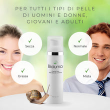 Carica l&#39;immagine nel visualizzatore di Gallery, Bioluma Bava di Lumaca Crema Viso 75ml Idratante Nutriente Antiage con Acido Ialuronico Collagene Vitamine Pelle Secca Grassa Normale Mista Coadiuvante Trattamento Antirughe Uomo Donna Made in Italy