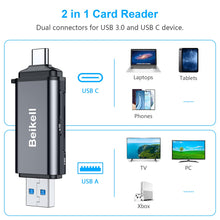 Carica l&#39;immagine nel visualizzatore di Gallery, Beikell Lettore di Schede SD, [ Supporto OTG ] Alta Velocità Adattatore USB 3.0 Tipo C Lettori Schede di Memoria con Portachiavi per MMC/Micro SD/TF/SDXC/SDHC/Micro SDHC/Micro SDXC