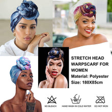 Carica l'immagine nel visualizzatore di Gallery, DRESHOW 5 Pezzi Donne Africana Turbante Sciarpa Avvolge Testa Boho Turbante Elastico Annodato Berretto Pre-annodato Berretto Chemio Cappello 1pcs (Navy Blue+burgundy)