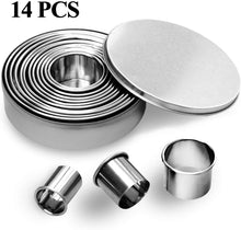 Carica l&#39;immagine nel visualizzatore di Gallery, JTENG 14PCS Coppapasta Rotondo Acciaio Inox Tagliapasta Aperta Tondo Stampi per Biscotti Formine Dolci Formine Rotonde con Una Scatola,per Gli Appassionati di Cottura, Pasta di Zucchero e Ciambella
