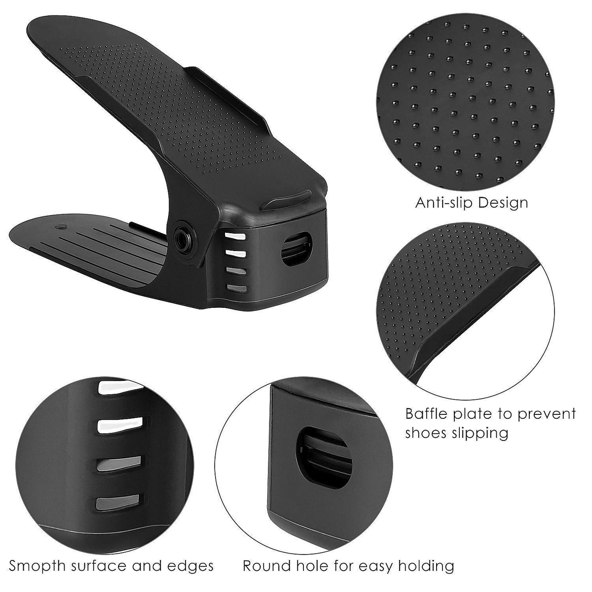 Organizer Per Scarpe A Doppio Piano - Set Da 30 Slot Regolabili In Altezza, Plastica ABS Nera, Antiscivolo