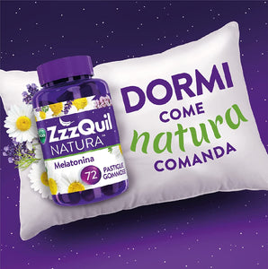 ZzzQuil Natura Integratore per il Sonno, a Base di Melatonina per Dormire ed Estratti di Lavanda, Valeriana e Camomilla, 72 Pastiglie Gommose