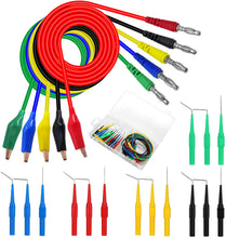 Carica l'immagine nel visualizzatore di Gallery, Kit sonda posteriore Set di puntali posteriori per autoveicoli 15Pcs Perni sonda posteriori 30V 5Pcs Cavi di prova con clip a coccodrillo da 4 mm per test di riparazione auto