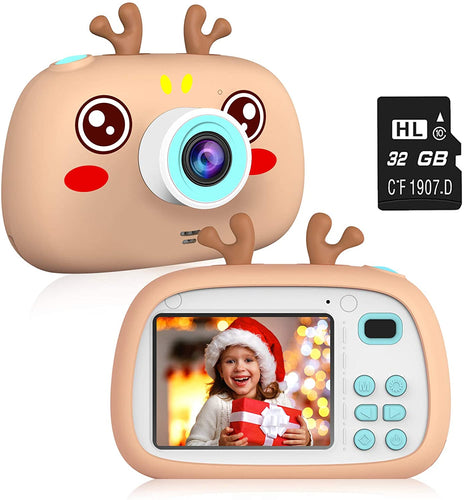 2NLF Macchina Fotografica Bambini HD da 2.4'' Fotocamera per Bambini 8MP 1080P Custodia Protettiva in Silicone con Cordino 32G TF Card Regalo di Natale Capodanno dai 3 ai 10 Anni