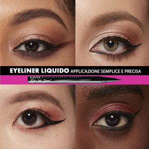 NYX Professional Makeup, Epic Ink Eye Liner, pennellino pigmentato e waterproof, Black Confezione da 1 Single