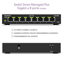 Carica l&#39;immagine nel visualizzatore di Gallery, NETGEAR GS308E Switch Ethernet 8 porte, Gigabit Smat Plus, hub...