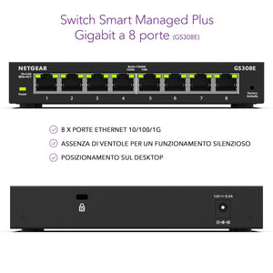 NETGEAR GS308E Switch Ethernet 8 porte, Gigabit Smat Plus, hub...