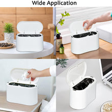Carica l'immagine nel visualizzatore di Gallery, Cestino Spazzatura con Coperchio, da Tavolo con Pop-up, Mini in Plastica, per il Letto Dell'auto Cucina Bagno ufficio Scrivania WC (1.5L,Bianco)