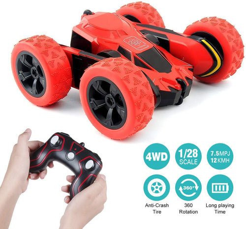 Macchina Telecomandata, 4WD RC Auto Telecomando 360° Rotazione Acrobatica RC Stunt Car Telecomandate, 1:28 / 2.4GHZ Macchina Radiocomandata per Bambini Giocattoli - Rosso (Batteria Non Inclusa)