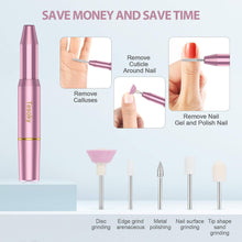 Carica l&#39;immagine nel visualizzatore di Gallery, Aggiornato Fresa per Unghie,Tesoky 11 in 1 Portatile Fresa Unghie professionale per Manicure e Pedicure and Casa e Salone DIY 2000 Giri Velocità Regolabile con Strumenti di Lucidatura (Rosa)