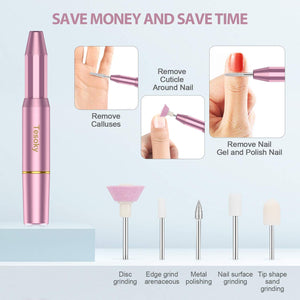 Aggiornato Fresa per Unghie,Tesoky 11 in 1 Portatile Fresa Unghie professionale per Manicure e Pedicure and Casa e Salone DIY 2000 Giri Velocità Regolabile con Strumenti di Lucidatura (Rosa)