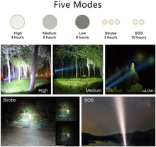 Carica l&#39;immagine nel visualizzatore di Gallery, XHP50 - Torcia LED super luminosa, 2000 lumen, ricaricabile con USB, IPX4, impermeabile, 5 modalità di luce, torcia con zoom per campeggio all&#39;aria aperta in bicicletta, con batteria 18650