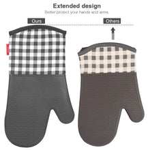 Carica l&#39;immagine nel visualizzatore di Gallery, Esonmus Guanti per forno al silicone resistenti calore di Plaid Grigio - Ilgrandebazar