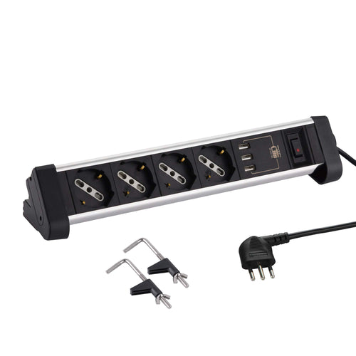Electraline 61905 Multipresa 4 Posti 4 + 3USB, Nero/Argento - Ilgrandebazar