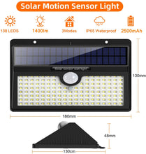 Carica l&#39;immagine nel visualizzatore di Gallery, Luce Solare Led Esterno,【2019 Super Luminosa 138LED-1400 lumen】iPosible Luci Solari Esterno Lampade Solari con Sensore di Movimento Luci Esterno Energia Solare Impermeabile IP65 per Esterno-2 Pezzi