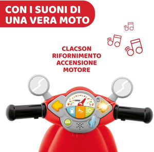 Chicco Vespa per Bambini Primavera Rossa, Moto Giocattolo Cavalcabile con Pannello Elettronico, Luci e Suoni, Ruote di Supporto Rimuovibili, Max 25 Kg - Giochi per Bambini 1-3 Anni Rosso