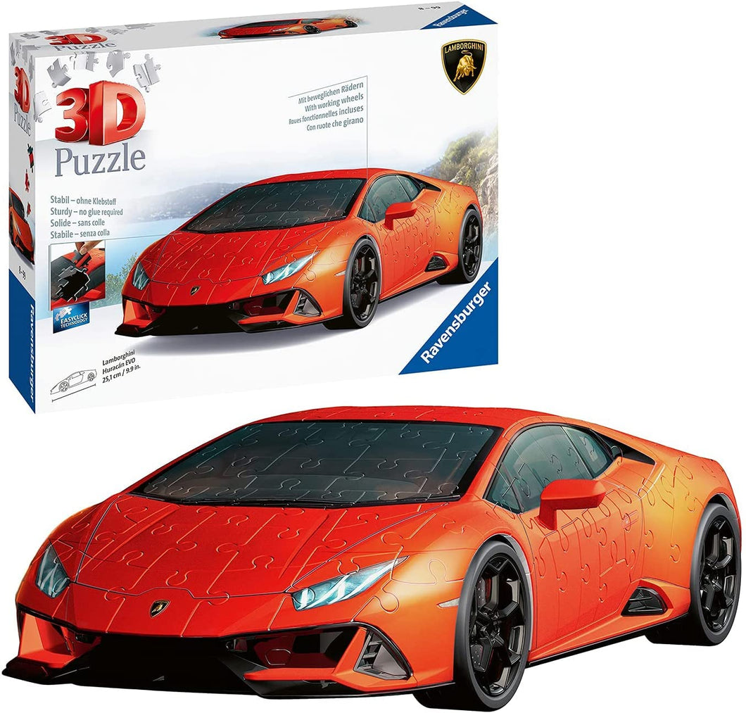 Ravensburger 11238 Puzzle 3D, Lamborghini Huracán Evo, 108 Pezzi, Età Consigliata 8+, Puzzle Ravensburger Alta Qualità