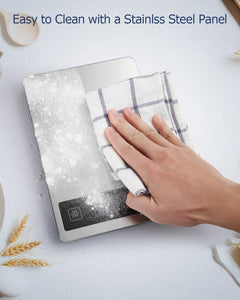 Drcowu Bilancia Cucina Digitale, 15kg Bilancia da Cucina Professionale con Funzione Tare, Grande Display LCD, Alta Precisione 1g/0,1oz Pesa Alimenti, Facile da Leggere e da Usare, Argento
