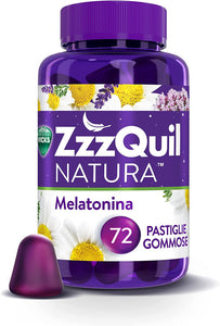ZzzQuil Natura Integratore per il Sonno, a Base di Melatonina per Dormire ed Estratti di Lavanda, Valeriana e Camomilla, 72 Pastiglie Gommose