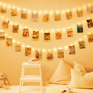 Luci Per Foto,Litogo 10M 100LED Lucine Led Decorative Per Camere Filo Per Foto Con Mollette Luci Led Foto Clip Filo Appendi Foto 60 Clip Luci Decorative Interno Per Matrimonio Compleanno Bianca Caldo