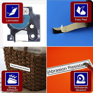 Nastro per Etichette Unistar Compatibile In 12mm x 7m, Nero Su Bianco - Ilgrandebazar