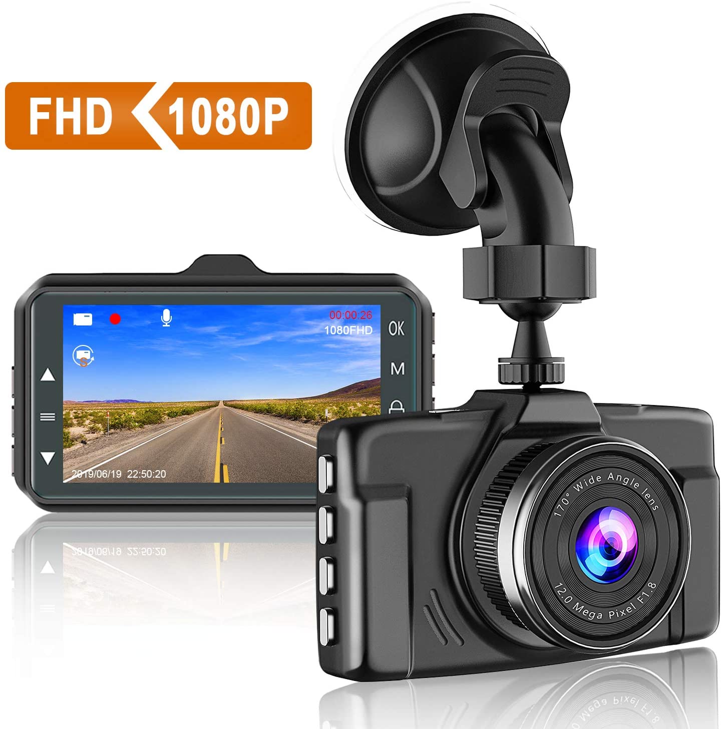 Dash Cam Anteriore Posteriore, Telecamera da Cruscotto Full HD 1080P, Schermo IPS da 2 a 3, Grandangolo da 170°, WDR, Visione Notturna, Telecamera per Auto WiFi, modalità