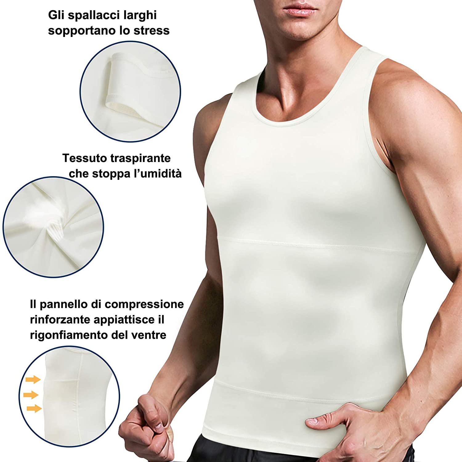 JPXJGT Gynecomastia Maglietta Compressione Uomo Contenitiva Snellente  Intimo Modellante Canottiera Dimagrante Pancia(Color:White,Size:XL) 