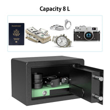 Carica l'immagine nel visualizzatore di Gallery, HAPFIY Cassaforte a mobile 8,6L, Cassaforte a muro Elettronica Sicurezza con 2 emergenza Chiave e Codici Allarme incorporato, Armadi di Sicurezza per documenti per ufficio a casa 31×20×20cm Nero