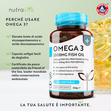 Carica l'immagine nel visualizzatore di Gallery, Omega 3 Olio di Pesce da 2000 mg - 660 mg EPA e 440 mg DHA per Porzione - 240 SoftGel Capsule di Olio di Pesce Puro - Fornitura per 4 Mesi - Prodotto nel Regno Unito da Nutravita