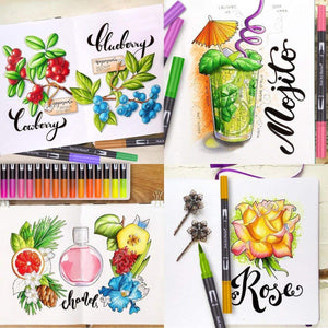 132 Brush Pen Lettering Pennarelli a Doppia Punta Artistici con Punta a Pennello per Calligrafia Colorazione, Disegno, Pittura per Adulti