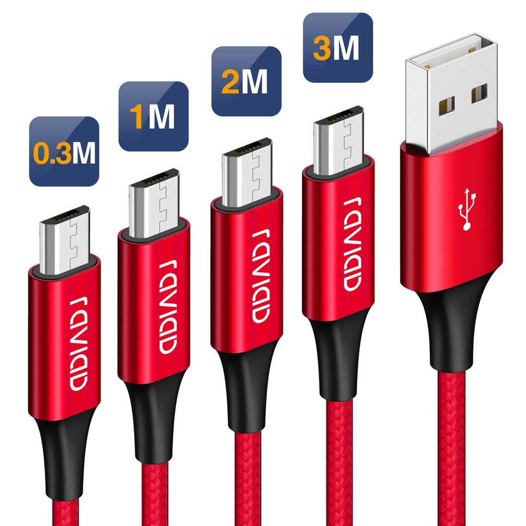 RAVIAD Cavo Micro USB [4 Pezzi:0.3m,1m,2m,3m] 0.3m 1m 2m 3m, Rosso - Ilgrandebazar