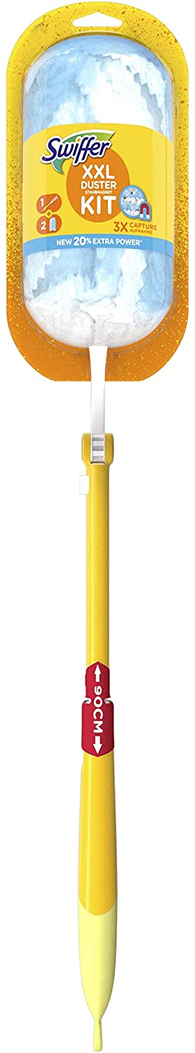 Swiffer Duster XXL Kit con 1 Manico e 2 Ricambi, Cattura e Intrappola fino A 3 Volte Più Polvere e Peli Rispetto a un Piumino Tradizionale