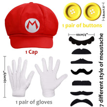Carica l'immagine nel visualizzatore di Gallery, iZoeL Super Mario Costume, Red Hat 2X White Gloves 7X Mustache 5cm... - Ilgrandebazar