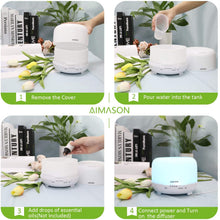Carica l'immagine nel visualizzatore di Gallery, Diffusore di Oli Essenziali, AIMASON 500ml Diffusore di Aromicon modalità regolabile, senza BPA, timer e spegnimento automatico , Diffusore Ambiente Luci Notturne 7 Colori, Senza BPA, Bianco