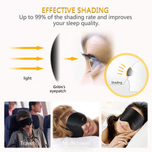 Mascherina per Dormire, Gritin Mascherina per Occhi in 100% Seta Naturale Pura 100% bloccare la Luci per Donna e Uomo con Tappi per Orecchie e Cinghia Comoda Orientabile (Nero)