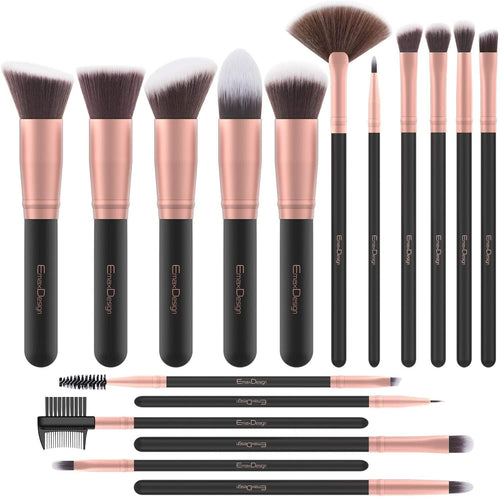 Pennelli Make Up EmaxDesign 17 pezzi Set di pennelli per trucco Fondotinta Cipria Crème Liquido Professionali Pennelli per volto ombretti e sopracciglio (Oro Rosa)