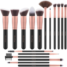 Carica l&#39;immagine nel visualizzatore di Gallery, Pennelli Make Up EmaxDesign 17 pezzi Set di pennelli per trucco Fondotinta Cipria Crème Liquido Professionali Pennelli per volto ombretti e sopracciglio (Oro Rosa)