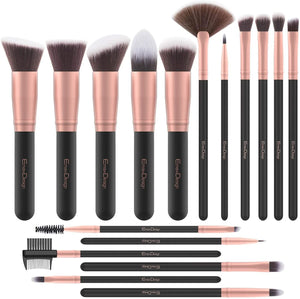 Pennelli Make Up EmaxDesign 17 pezzi Set di pennelli per trucco Fondotinta Cipria Crème Liquido Professionali Pennelli per volto ombretti e sopracciglio (Oro Rosa)