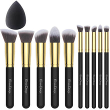 Carica l&#39;immagine nel visualizzatore di Gallery, EmaxDesign - Set di pennelli per trucchi, 10 pezzi fondotinta, oro nero - Ilgrandebazar