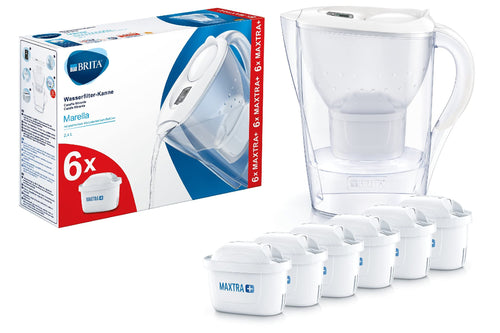 Brita Marella - Caraffa Filtrante per Acqua, 2.4 Litri, 6 Filtri Maxtra+ inclusi Caraffa + 6 Filtri