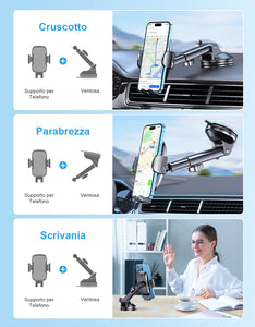 CIRYCASE Porta Cellulare Auto, [Aspirazione Ultra Potente & Universale] Supporto Telefono Auto, Flessibile Porta Telefono Auto con Una Sola Mano per Cruscotto e Parabrezza, Adatto a Telefoni da 4-7"