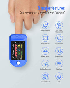 Ossimetro da Dito,Pulsossimetro da Dito Professionale, Sensore Digitale di Ossigeno Nel Sangue e Pulsazioni, con Allarme SPO2, per Uso Domestico, Fitness e Sport Estrem (Blu)