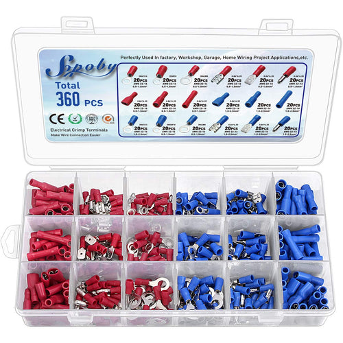 360pcs Connettori Elettrici, Geepro misto Assortiti Lug Kit Isolato - Ilgrandebazar