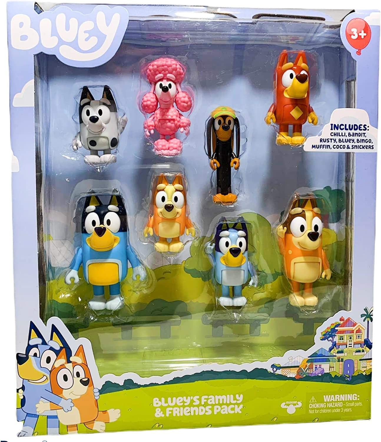 Bluey Family and Friends - Confezione da 8 figure articolate da 2