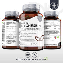Carica l&#39;immagine nel visualizzatore di Gallery, Magnesio Citrato 1480mg con 440mg di Magnesio Puro Elementare per Dose - 180 Capsule Vegane - Fornitura da 90 Giorni - Integratore di Magnesio Prodotto nel Regno Unito da Nutravita