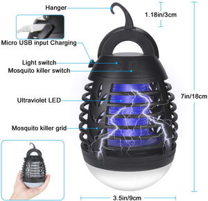 yipin Lampada Antizanzara Elettrica per Esterno&Interno,2-in-1 Lampada Anti-zanzara & Lanterna da Campeggio Lampada da Tenda IP67 Antipioggia Bug Zapper LED Carica della Lampada Tramite USB 2200mAh