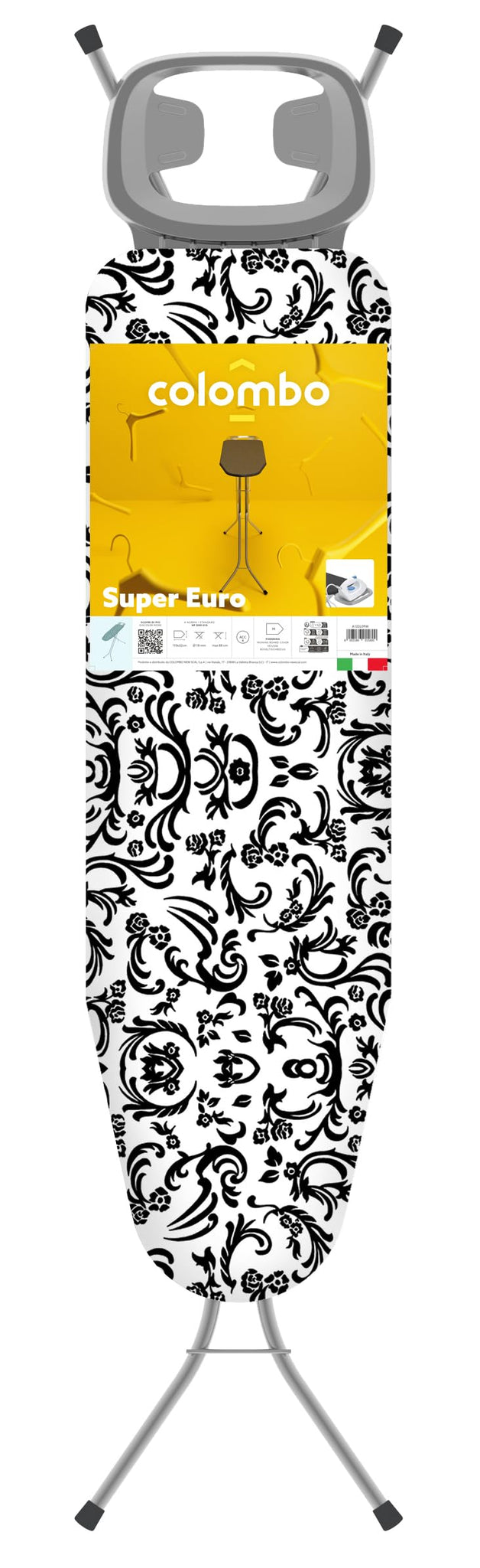 Asse Da Stiro Pieghevole Paluplus 130x38cm - Altezza Regolabile, Giallo/Nero, Con Poggiaferro