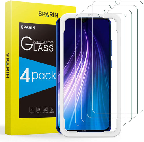 [4 Pezzi] SPARIN Pellicola Vetro Temperato Compatibile con Xiaomi Redmi Note 8 / Note 7, Pellicola Protettiva per Redmi Note 8/ Note 7 [Cornice di allineamento] [Ultra Resistente] [Durezza 9H]