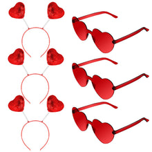 Carica l&#39;immagine nel visualizzatore di Gallery, 3 Paia Occhiali a Cuore da Sole di San Valentino e 3 Pezzi Boppers Testa... - Ilgrandebazar